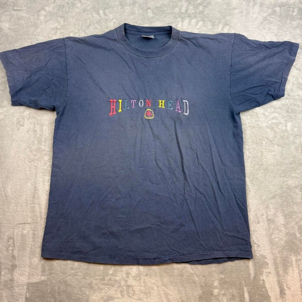 Oneita Men's Navy and Blue T-shirt